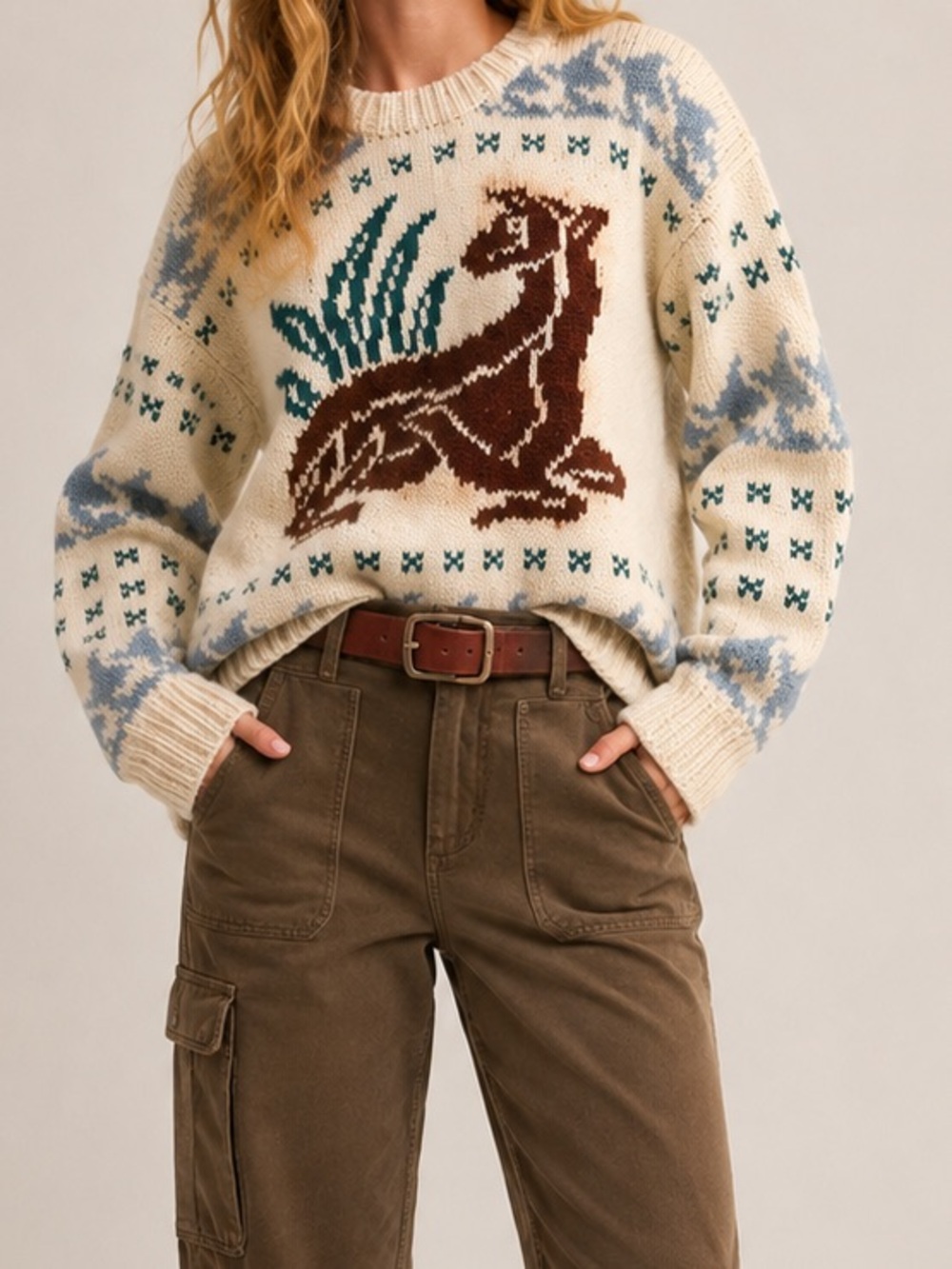Vintage Wool Originals Ecuador 100% Virgin Wool Deer Meadow Sweater Medium